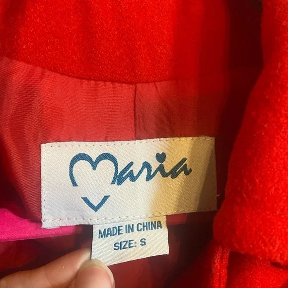 Red Wool Blend Pea Coat - Picture 3 of 10